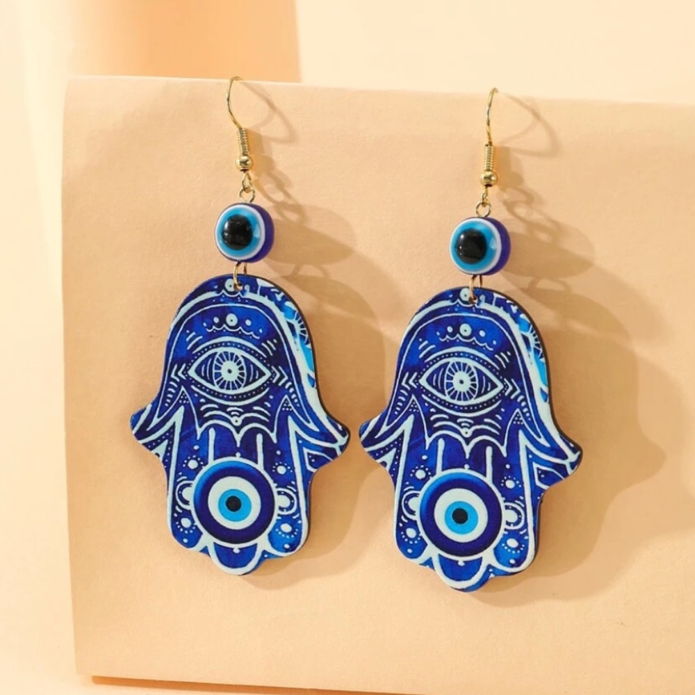 ❤️ FREE Hamsa Hand Spirit Evil Eye Chic Glam Drop Hippie Vaca Farmhouse Earrings